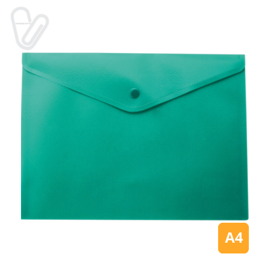Папка-конверт, на кнопці, А4, матовий пластик, зелена - Фото 1