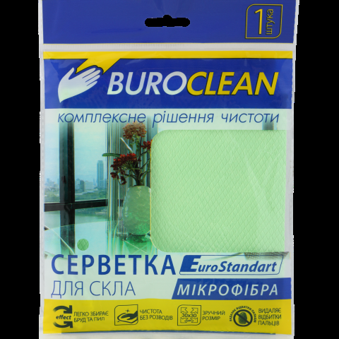 Серветка для скла, мікрофібра, BuroClean EuroStandart 30х30 см - Фото 1