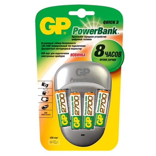Зарядний пристрій GP Batteries PB27GS270-U4 + 4 акк 2700 mAh 270AAHC - Фото 1