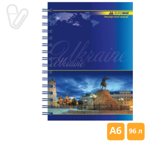 Блокнот А6 96л клітинка пруж. збоку карт. ламін. синій MY COUNTRY - Фото 1