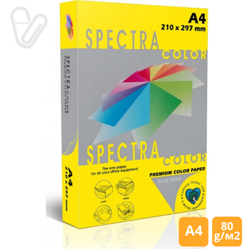 Папір кольор. А4 80г/м2 інтенс. жовт. Spectra Color Lemon 210 500арк. - Фото 1