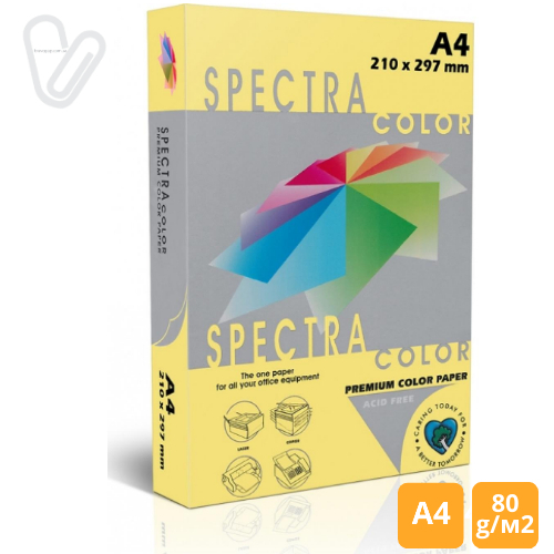 Папір кольор. А4 80г/м2 паст.  жовтий Spectra Color Yellow 160 500арк. - Фото 1