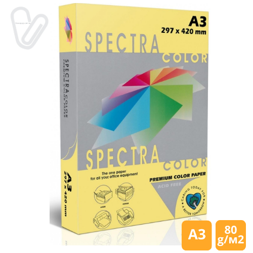 Папір кольор. А3 80 г/м2 паст. жовтий Spectra Color Yellow 160 500арк. - Фото 1