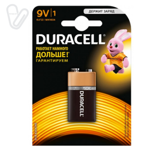 Батарейка DURACELL Basic 9V 6LR61 1шт (крона) - Фото 1