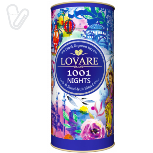 Чай чор+зел 80 гр Lovare 1001_НІЧ Виноград+Пелюстки квітів+Яблуко+Гібіскус - Фото 1