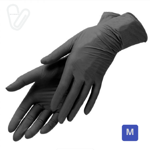 Перчатка нитрил виниловая, черная, М 100шт/уп - Фото 1