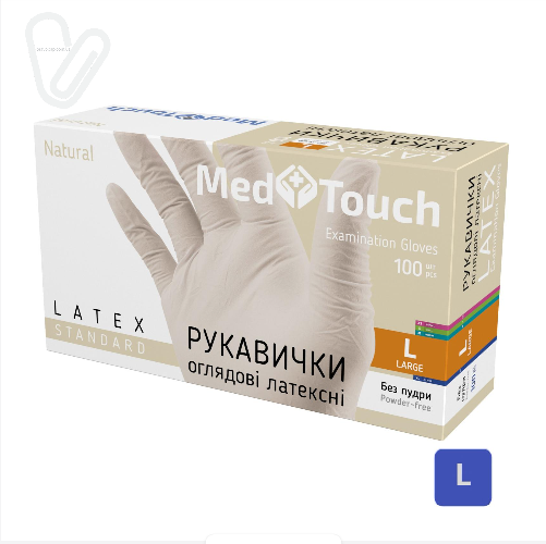 Рукавички латексні оглядові неприпудрені L (100шт/уп) білі  MedTouch - Фото 1