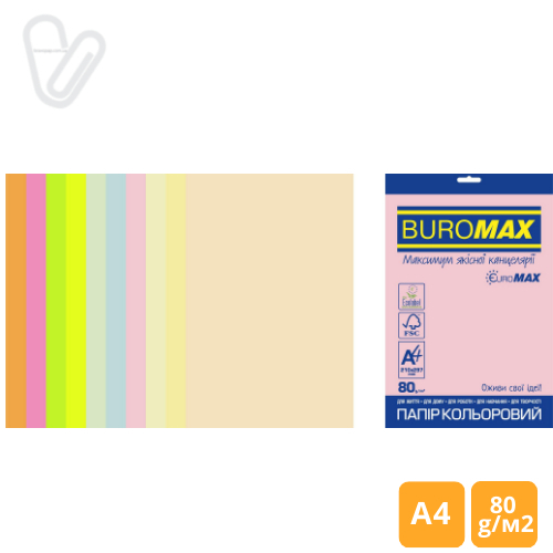 Набір кольорового паперу PASTEL+NEON, EUROMAX, 10 кол., 50 арк., А4, 80 г/м2 - Фото 1