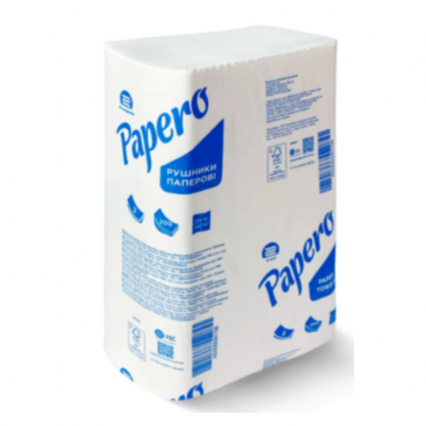Рушник паперовий PAPERO, Z-Z, 2-шаровий, білий, 200 лист/пак - Фото 1