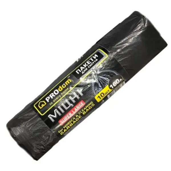 Пакети д/сміття міцні Продом 160л 90*105см, чорні (10шт) - Фото 1