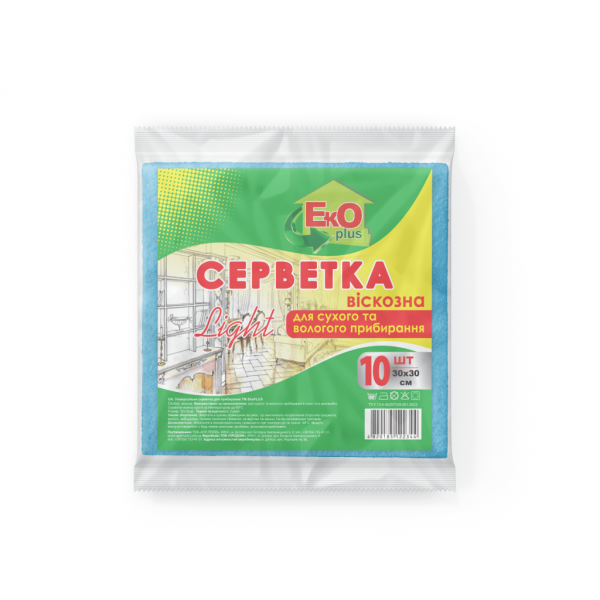 Серветки універс. віскозні TM ECO 30х30cм, 10 шт/уп - Фото 1