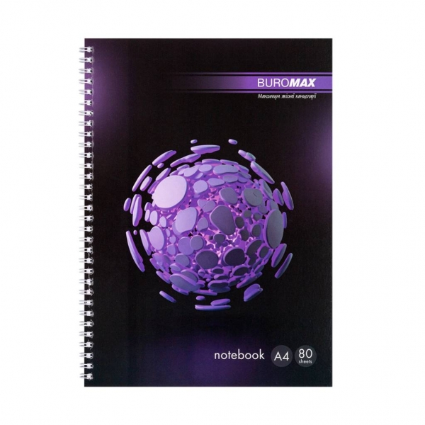 Блокнот А4 80л клітинка пруж. збоку пласт. фіолетов. SPHERE - Фото 1