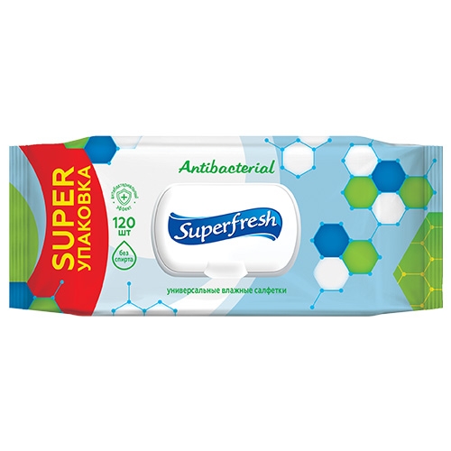 Вологі серветки SuperFresh Antibacterial 120 шт. - Фото 1