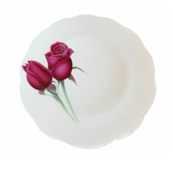 Тарілка біла мілка 175мм "бутон троянди бордо" (12шт/пак)
