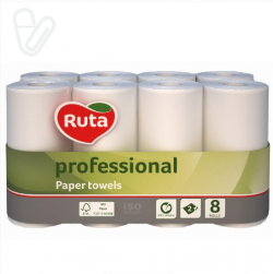 Рушники паперові "RUTA" Professional, 8 рул., на гільзі, 2 шар., білі