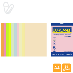 Набір кольорового паперу PASTEL+NEON, EUROMAX, 10 кол., 50 арк., А4, 80 г/м2