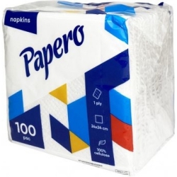 Серветки білі 24х24см Papero 100 шт.